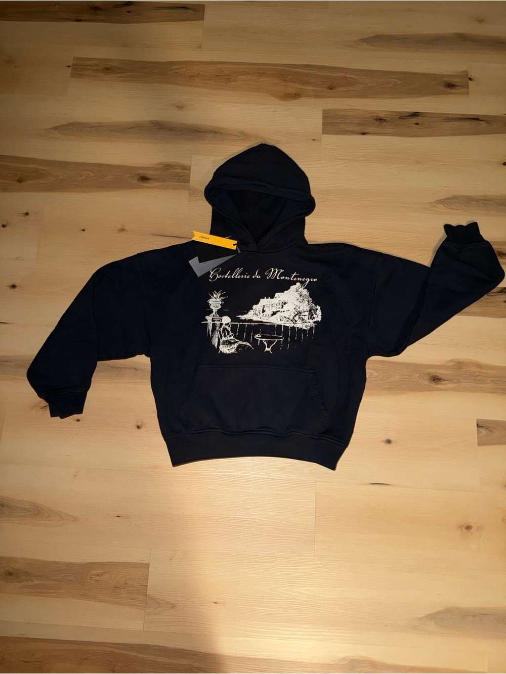 Rhude Black Graphic Pullover Hoodie with White Print